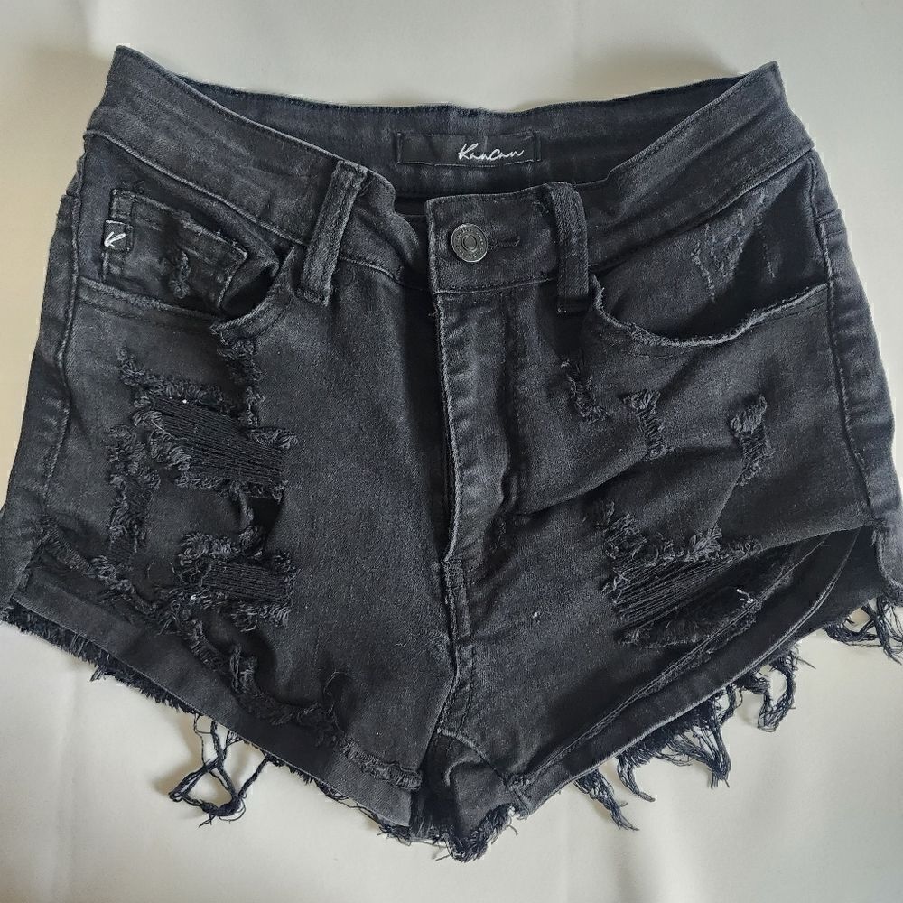 KanCan Black Distressed Denim Shorts Size 3/25  Style KC11143BK Cut#34412 - Picture 2 of 4